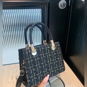 Elegant Black Tweed Handbag